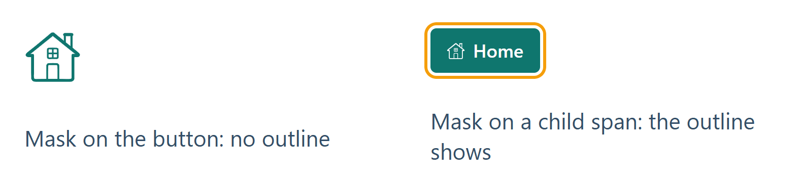 Keyboard focus: a masked button with no visible outline, and a button with a masked span inside it and an amber focus outline.