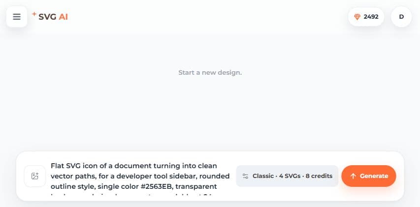 SVG AI prompt composer with a text-to-SVG icon prompt