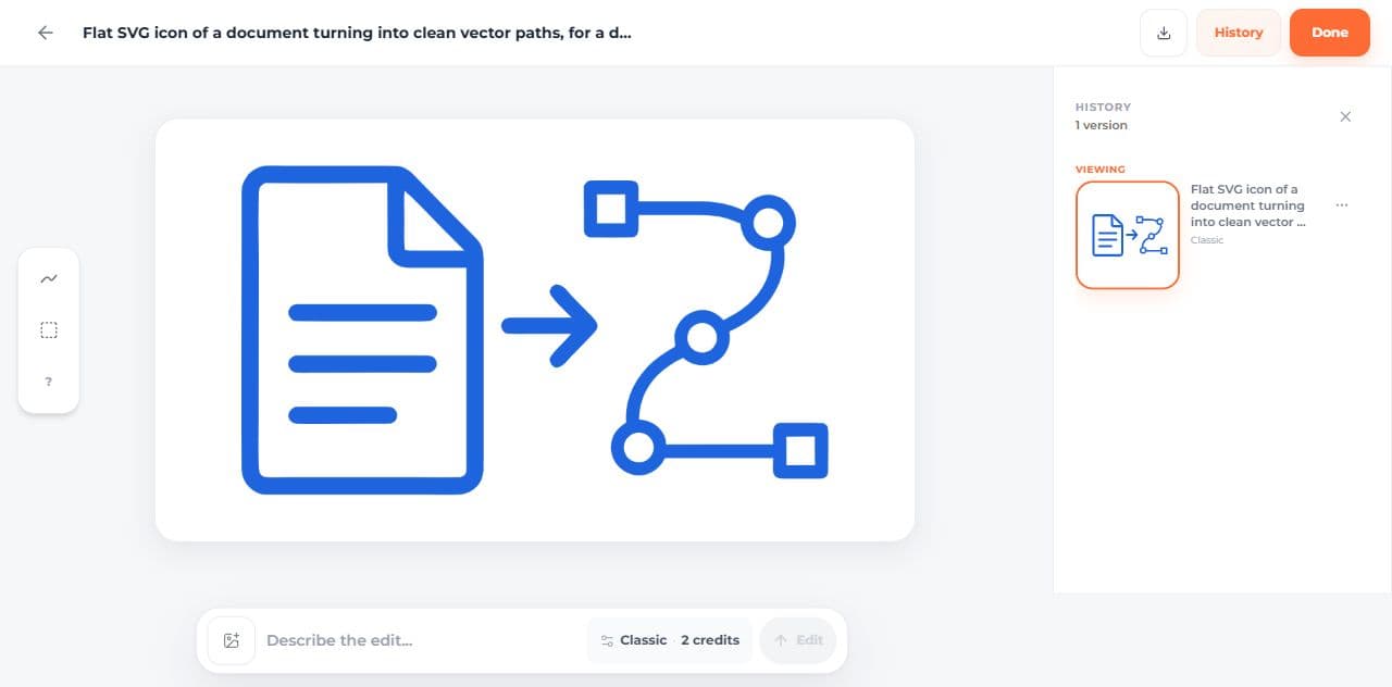SVG AI editor history panel for reviewing saved SVG versions