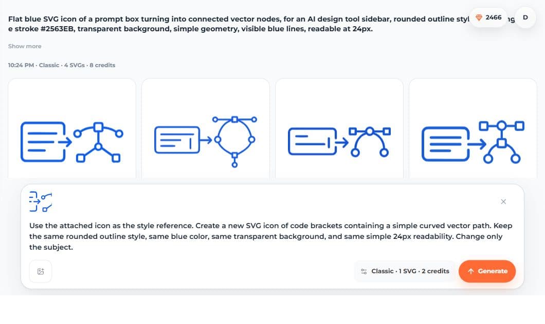 SVG AI reference-guided prompt using a generated SVG icon as the style reference