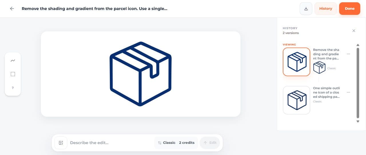The parcel refinement and its original in the dashboard history
