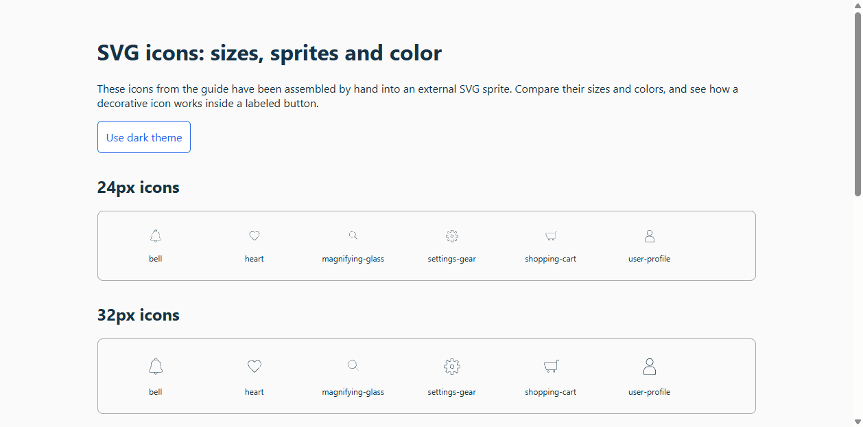 Six SVG icons at 24px, 32px, and 48px on a light background