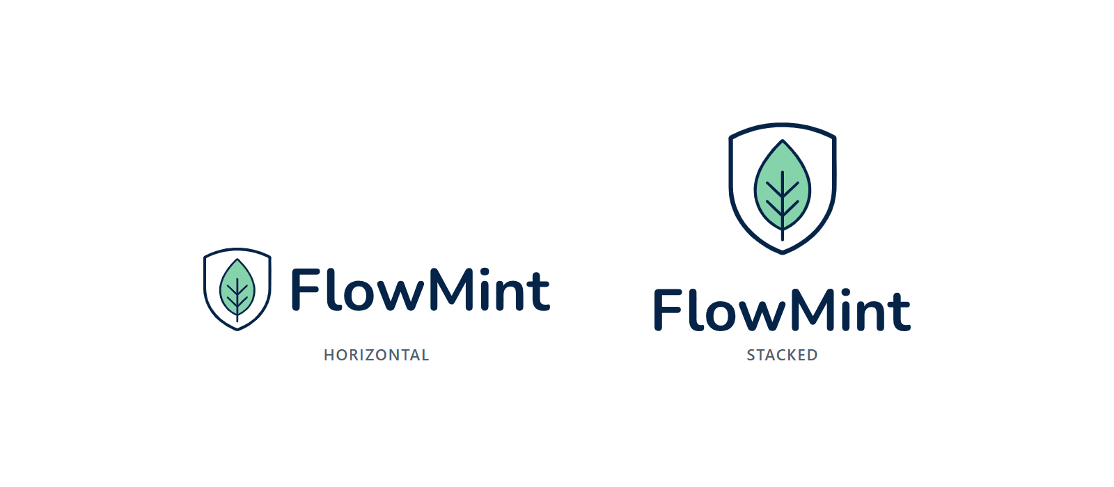The FlowMint symbol and name as a horizontal lockup and as a stacked lockup.