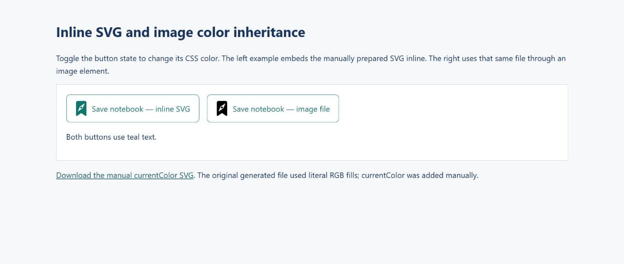 Teal inline icon and black image icon beside their labels