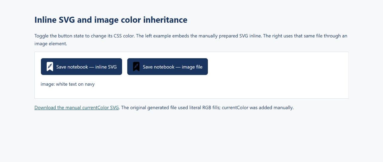 Selected buttons showing the inline icon becoming white while the image remains black
