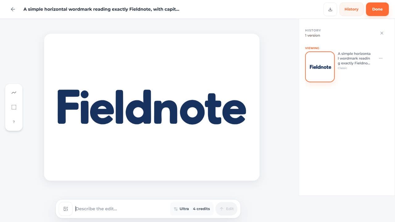 The actual Fieldnote wordmark in the SVG AI editor