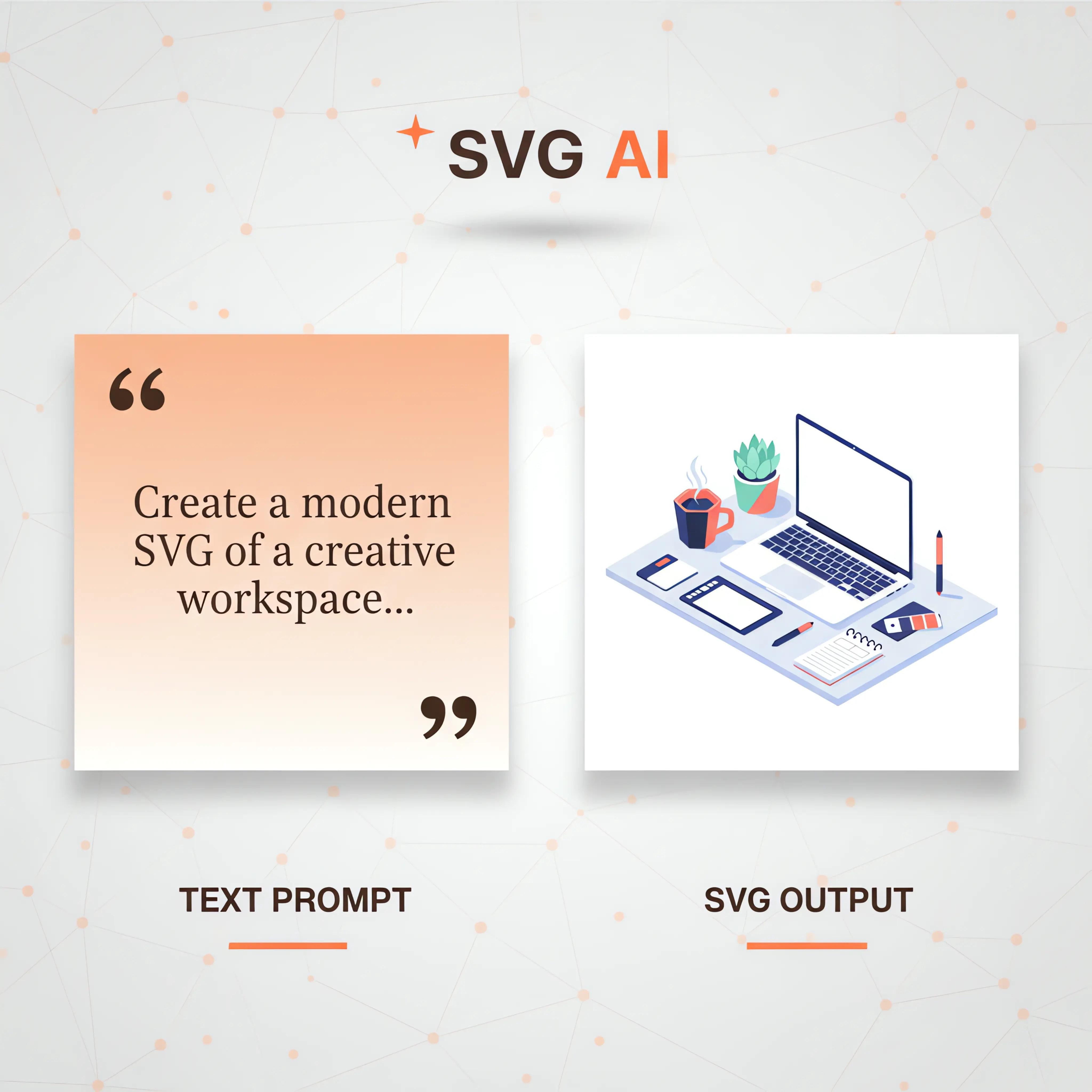 Text Prompt to SVG AI text to SVG creating isometric creative workspace illustration