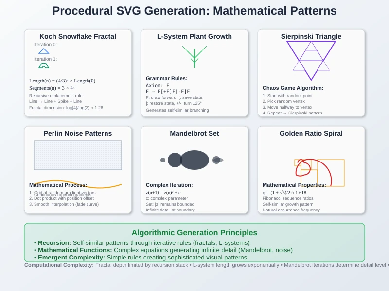 Mathematical fractal patterns and L-system generated SVG artwork demonstration