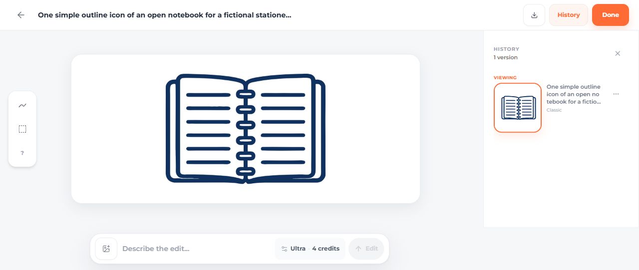 The generated notebook icon in the actual SVG AI dashboard