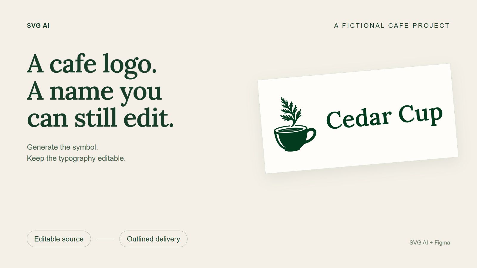 Cedar Cup cafe logo with its generated cup-and-sprig symbol and separately typeset business name
