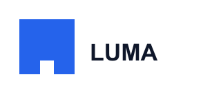 LUMA source with a blue notched square and navy wordmark